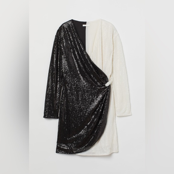 NWT H&M Two Tone Sequin Black White Dress - Picture 2 of 4